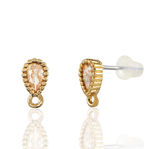 Boucles d&rsquo;oreilles / puces d&rsquo;oreilles en verre Crystal Glass avec anneau goutte P&ecirc;che-dor&eacute;