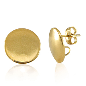 Appr&ecirc;ts en acier Inox boucles d'oreilles / puces d&rsquo;oreilles avec anneau 15mm Dor&eacute;