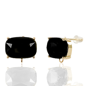 Boucles d&rsquo;oreilles / puces d&rsquo;oreilles en verre Crystal Glass avec anneau rectangle Noir-dor&eacute;