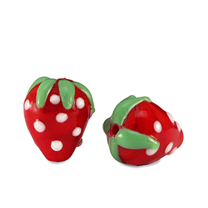 Perles en verre peintes &agrave; la main fraise Rouge-blanc