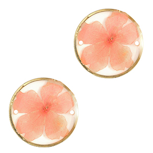 Connecteurs avec fleurs s&eacute;ch&eacute;es 20mm Dor&eacute;-rose clair