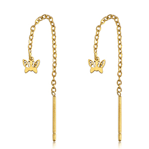 Boucles d'oreilles en acier Inox papillon Dor&eacute;