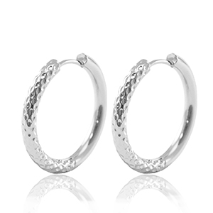 Boucles d'oreilles en acier Inox cr&eacute;oles r&eacute;versible 23mm Argent&eacute;