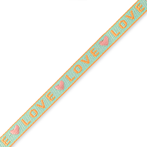 Ruban texte "love" Bleu-rose corail