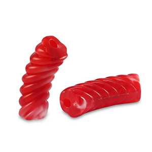 Perles tubes acryliques torsad&eacute; Rouge transparent