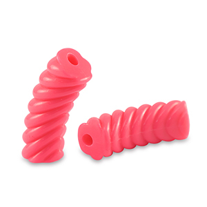 Perles tubes acryliques torsad&eacute; Rouge corail n&eacute;on