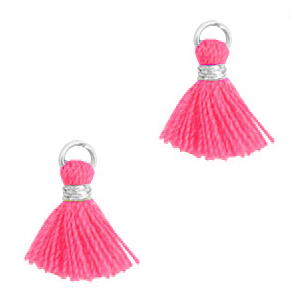 Pompons 1.2cm Argent&eacute;-rose fuchsia n&eacute;on