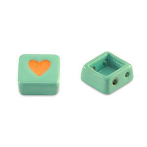 Perles tile carr&eacute; turquoise-orange