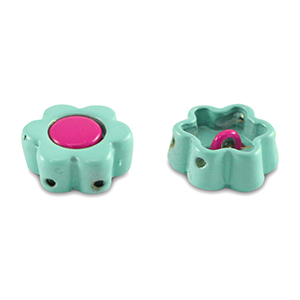 Perles tile fleur Bleu oc&eacute;an-rose magenta