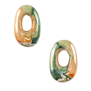 Perles en c&eacute;ramique DQ grecque ovale Vert clair-orange
