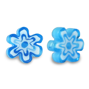 Perles Millefiori fleur Bleu turquoise azure