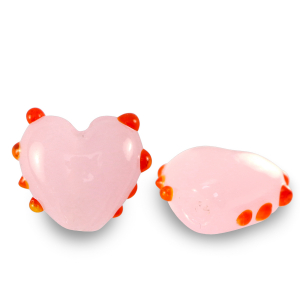 Perles en verre peintes &agrave; la main c&oelig;ur pois Rose-rouge