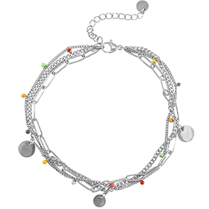 Chaines de cheville en acier Inox pi&egrave;ces de monnaie Argent&eacute;-multicolore