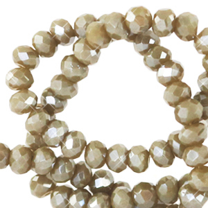Perles &agrave; facettes 4x3mm disque Vert kaki-pearl shine coating