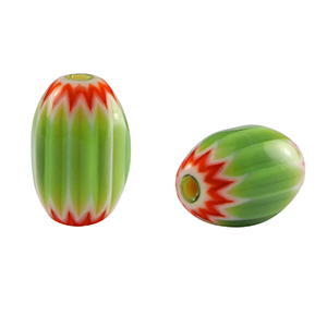 Perles Millefiori tube Vert-rouge
