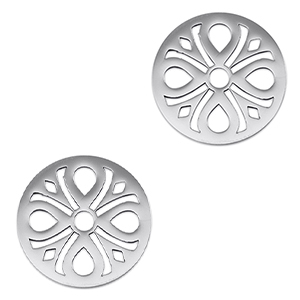 Breloques en acier Inox connecteur fleur Argent&eacute;