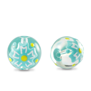 Perles en verre peintes &agrave; la main fleur Transparent-bleu jaune