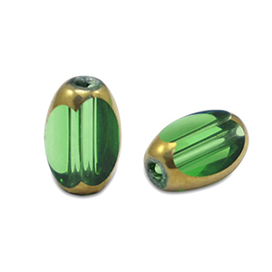 Perles en verre ovale &agrave; facettes Vert gazon transparent-dor&eacute;