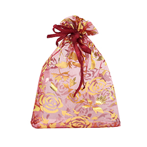 Sachet &agrave; bijoux en organza 9x12cm rose Rose cerise-dor&eacute;