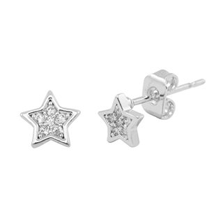 M&eacute;tal TQ laiton boucles d'oreilles / puces d&rsquo;oreilles zirconium &eacute;toile Argent&eacute;