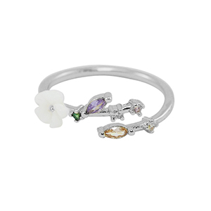 M&eacute;tal TQ laiton bague zirconium Argent&eacute;-multicolore