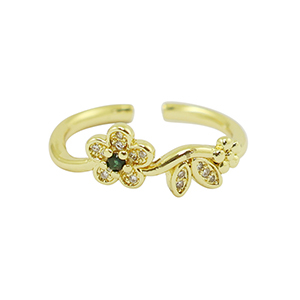 M&eacute;tal TQ laiton bague zirconium Dor&eacute;-cristal noir
