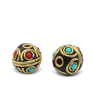 Perles boh&egrave;mes Turquoise-rouge dor&eacute; antique