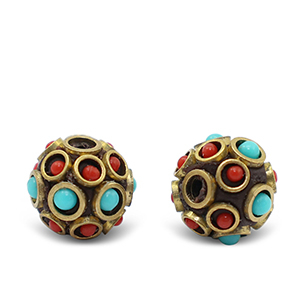 Perles boh&egrave;mes Turquoise-rouge dor&eacute; antique