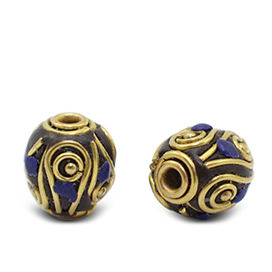 Perles boh&egrave;mes Bleu royal fonc&eacute;-dor&eacute; antique