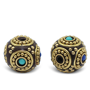 Perles boh&egrave;mes Turquoise-bleu royal fonc&eacute; dor&eacute; antique
