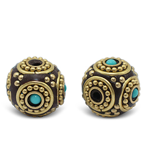 Perles boh&egrave;mes Turquoise-dor&eacute; antique