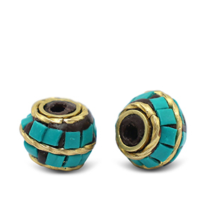 Perles boh&egrave;mes Turquoise-dor&eacute; antique