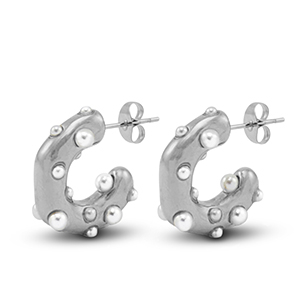 Boucles d'oreilles / puces en acier Inox imitations perles Argent&eacute;
