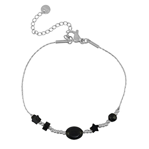 Bracelets en acier Inox &eacute;toile Argent&eacute;-noir