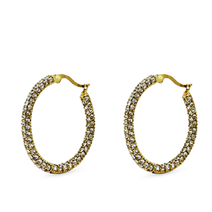 Boucles d'oreilles en acier Inox cr&eacute;oles zirconium Dor&eacute;