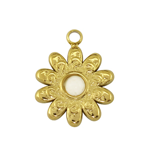 Breloques en acier Inox fleur Dor&eacute; /