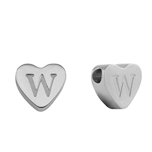 Perles en acier Inox coeur lettre W Argent&eacute;