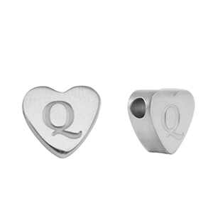 Perles en acier Inox coeur lettre Q Argent&eacute;