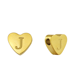 Perles en acier Inox coeur lettre J Dor&eacute;