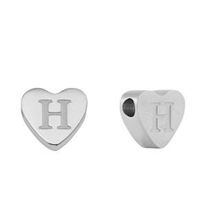 Perles en acier Inox coeur lettre H Argent&eacute;