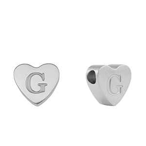 Perles en acier Inox coeur lettre G Argent&eacute;