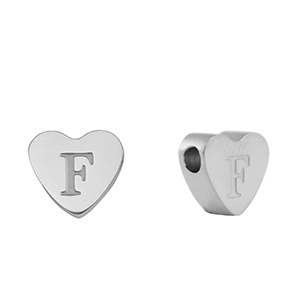 Perles en acier Inox coeur lettre F Argent&eacute;