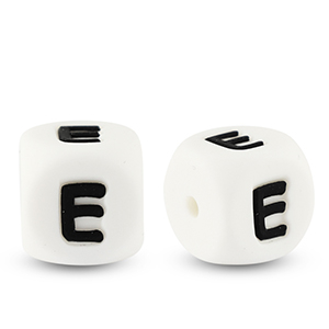 Perles lettres en silicone E Blanc-noir