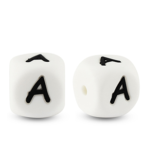 Perles lettres en silicone A Blanc-noir