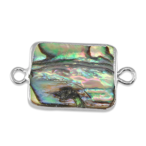 Perles d'eau douce connecteur rectangle Argent&eacute;-Vert oc&eacute;an