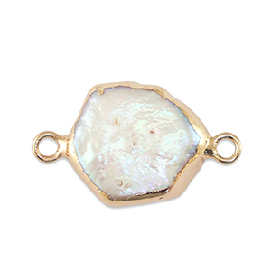 BQ Perles d'eau douce connecteur hexagon Dor&eacute;-Blanc naturel
