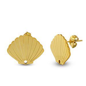 Boucles d'oreilles en acier Inox coquille Dor&eacute;