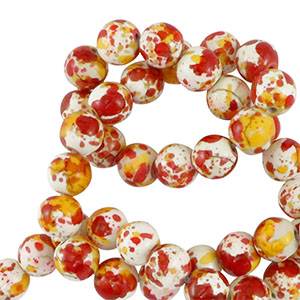 Perles en c&eacute;ramique 8mm Blanc-orange rouge