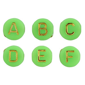Perles lettres acryliques m&eacute;lang&eacute;es Vert n&eacute;on-dor&eacute;