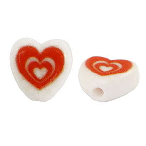 Perles lettres acryliques c&oelig;ur Blanc-red